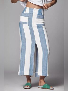 Anthropolologie Colette Line Blend Stripe Maxi Skirt in Blue Stripe Size Small